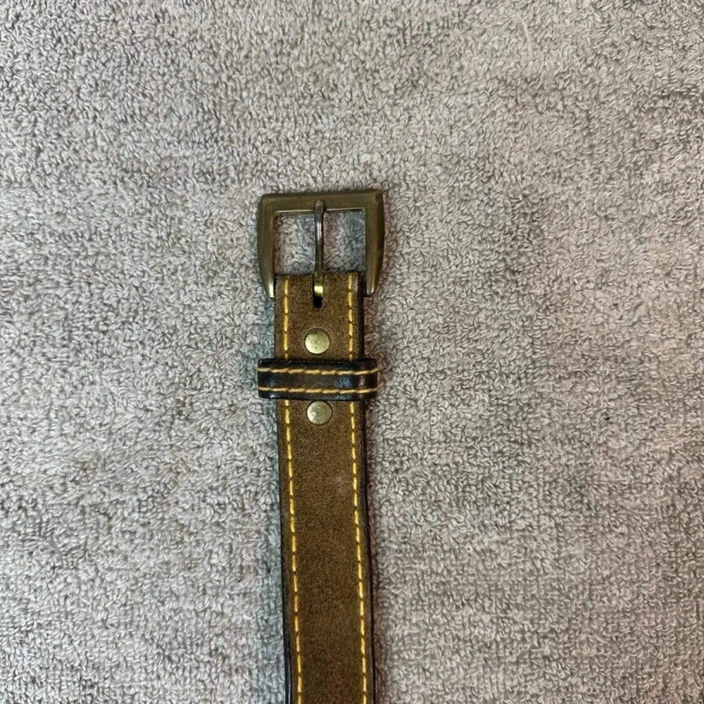 Devonshire Mens Brown Suede Leather Belt Yellow Contrast Stitch 7352 Size 38